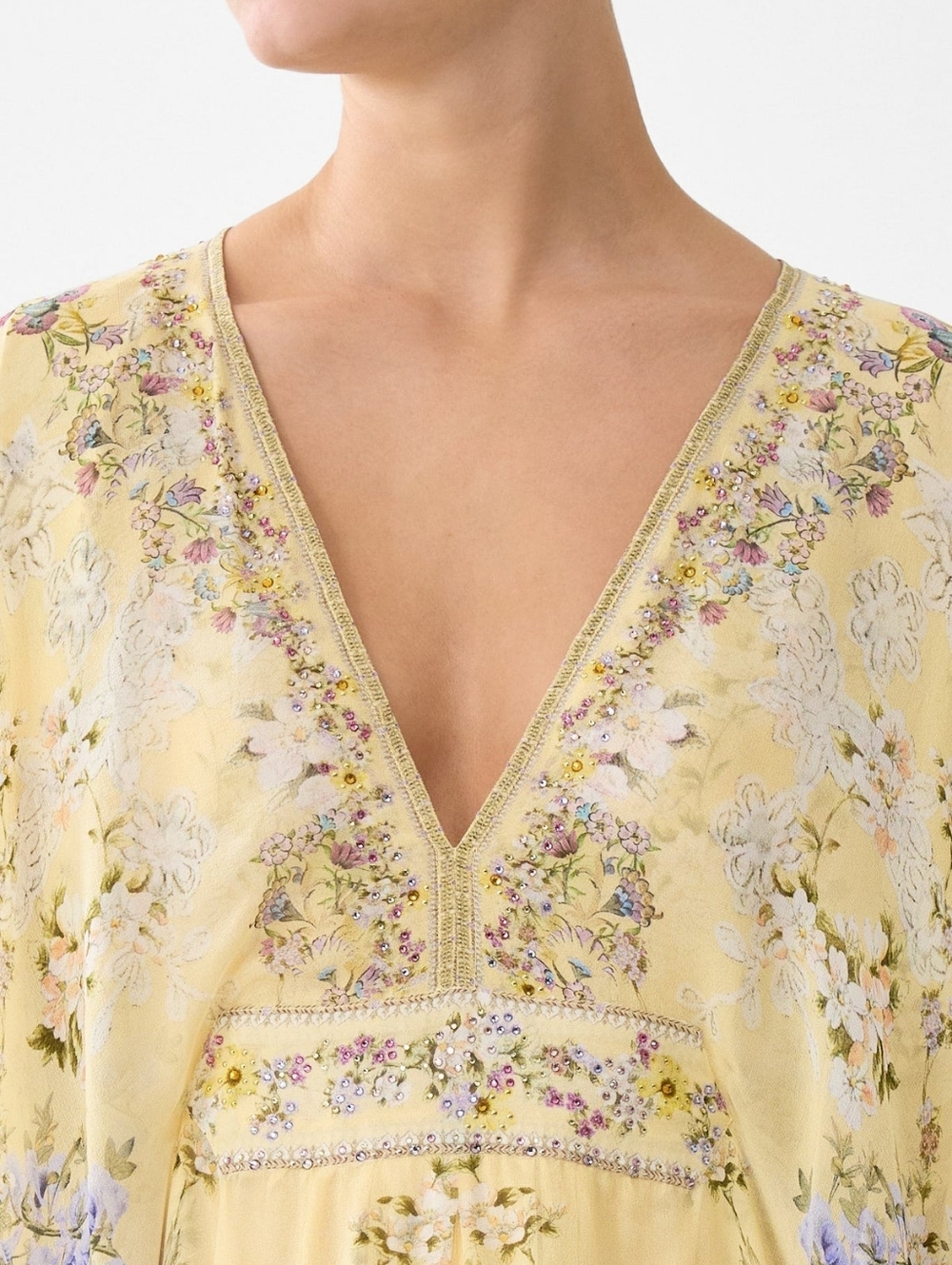 Camilla long kaftan Dress with waist detail In Darling buds - Picture 4 of 16
